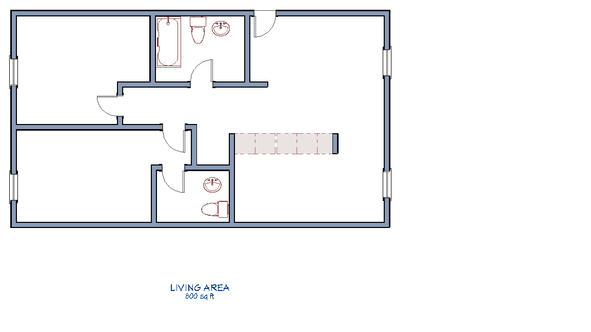 Floor plan for 2 beds, 1 bath, 800 sqft
